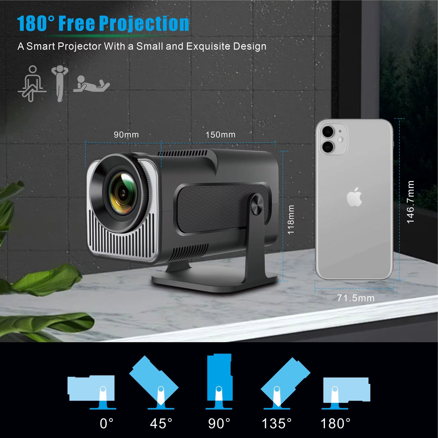 Hy320Mini Projector Portable 4K 8K Video Support Native 720P Cinema Outdoor Android 11 Beam Projetor Upgraded Version