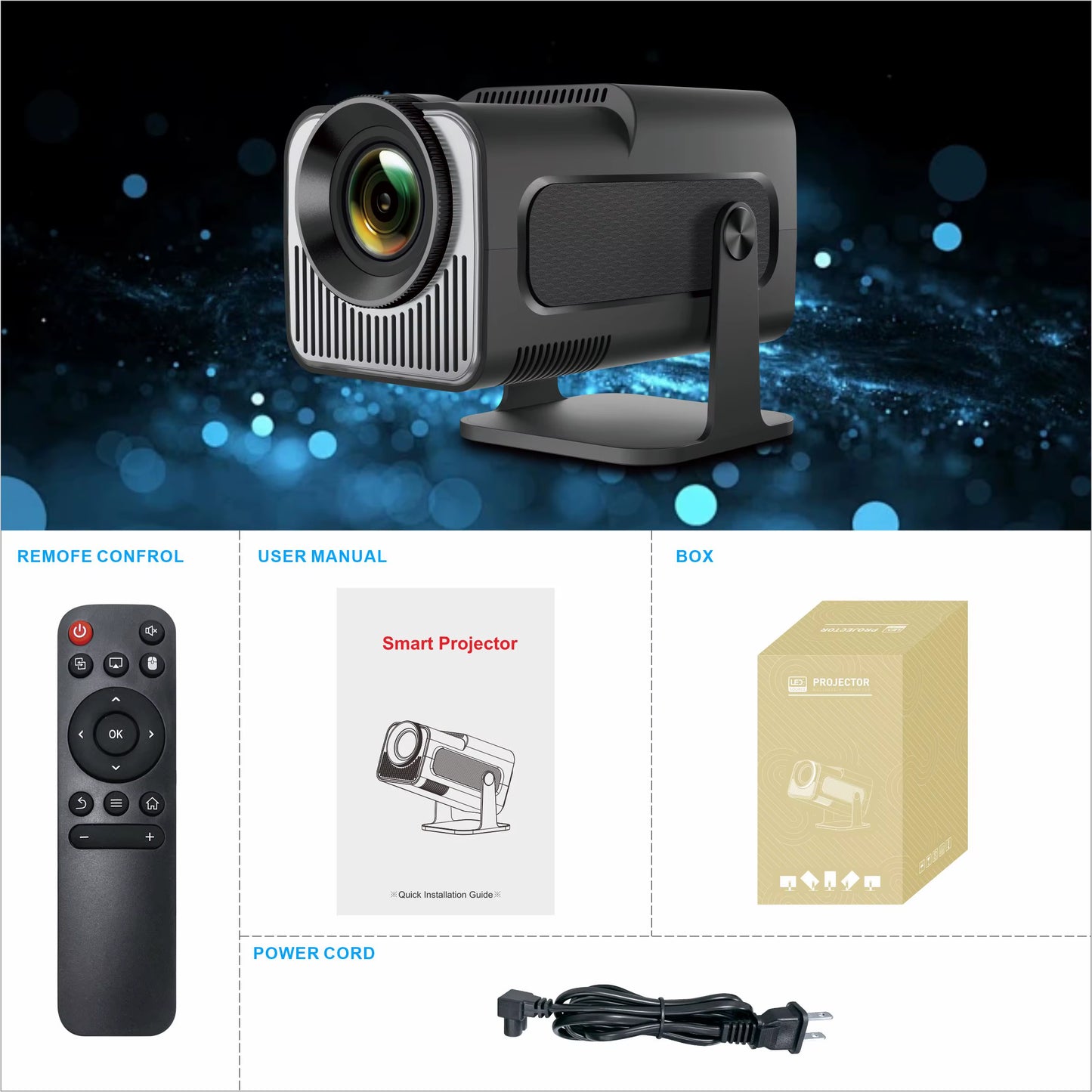 Hy320Mini Projector Portable 4K 8K Video Support Native 720P Cinema Outdoor Android 11 Beam Projetor Upgraded Version