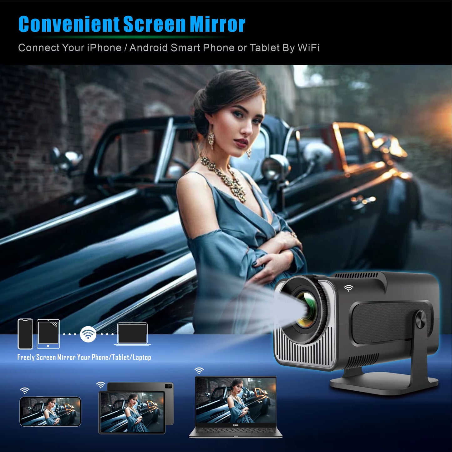 Hy320Mini Projector Portable 4K 8K Video Support Native 720P Cinema Outdoor Android 11 Beam Projetor Upgraded Version