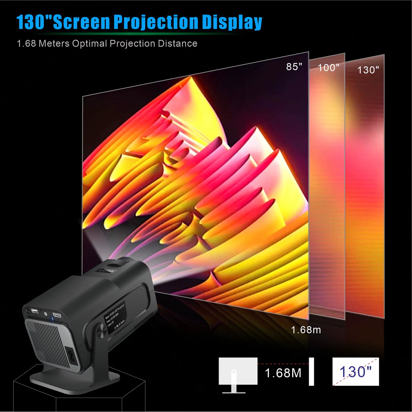 Hy320Mini Projector Portable 4K 8K Video Support Native 720P Cinema Outdoor Android 11 Beam Projetor Upgraded Version